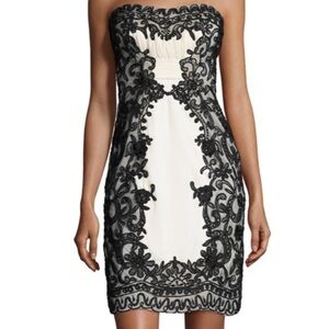 Sue Wong NWT Strapless Cream Dress Black Lace Overlay Size 2 Black Tie Prom